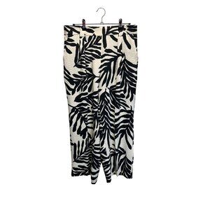 Rachel Zoe Black & White Tropical Leaf Print Cropped Pants Size M